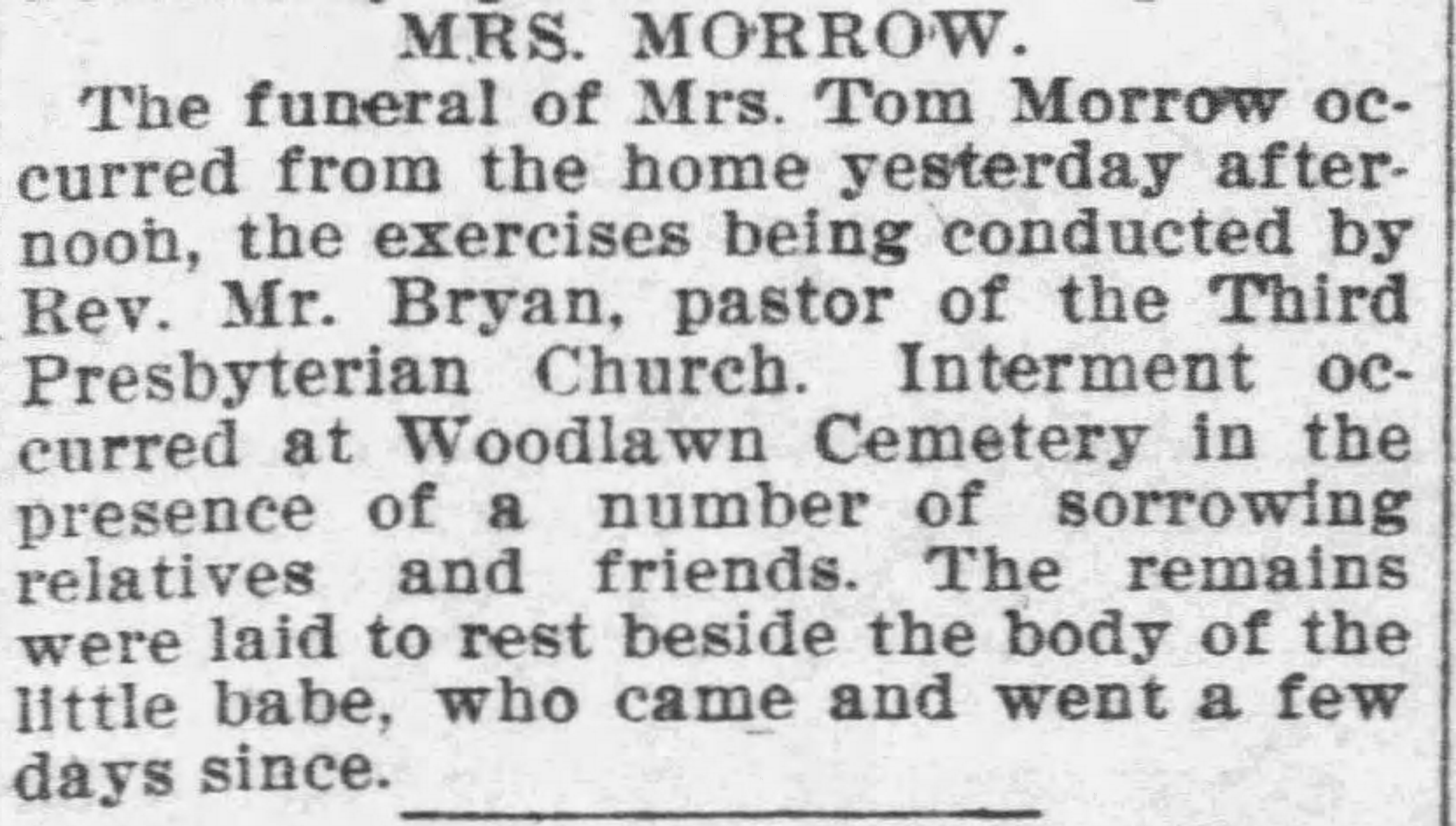 Mrs. Tom Morrow obituary